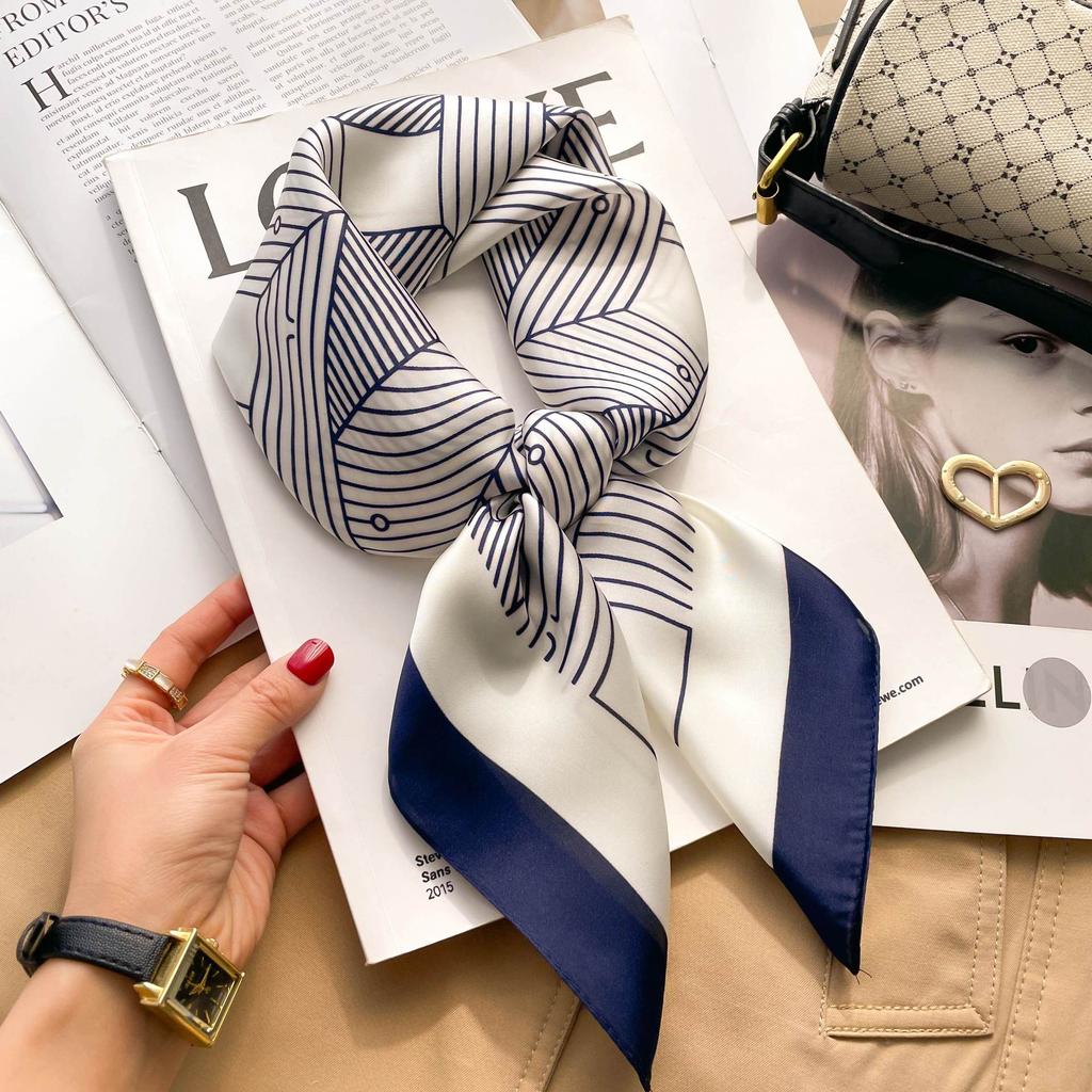 [Complete Works] Black and white simple cashew flower silk scarf premium waist ethnic style waist scarf decorative headscarf scarf workplace