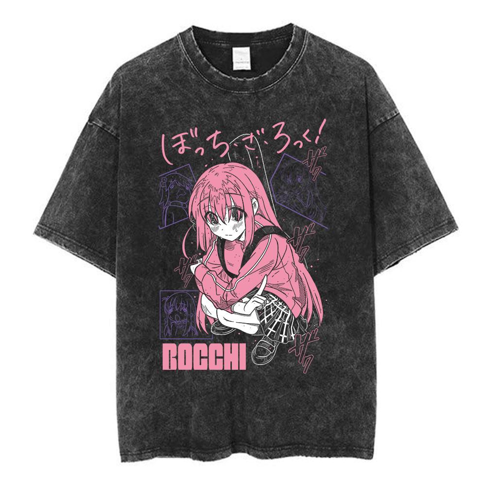 Vintage Washed Bocchi The Rock Ijichi Nijika Yamada Ryo Gotoh Hitori Kita Ikuyo Tshirt Kessoku Band Print T-shirt Men Women Tees