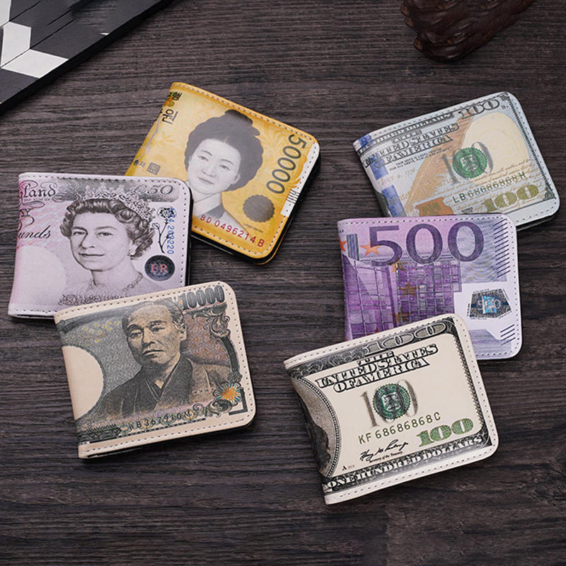 Men's Short Bifold Wallet Currency Pattern Design High Quality Multiple Card Slots Money Holder Compact Gift for Men