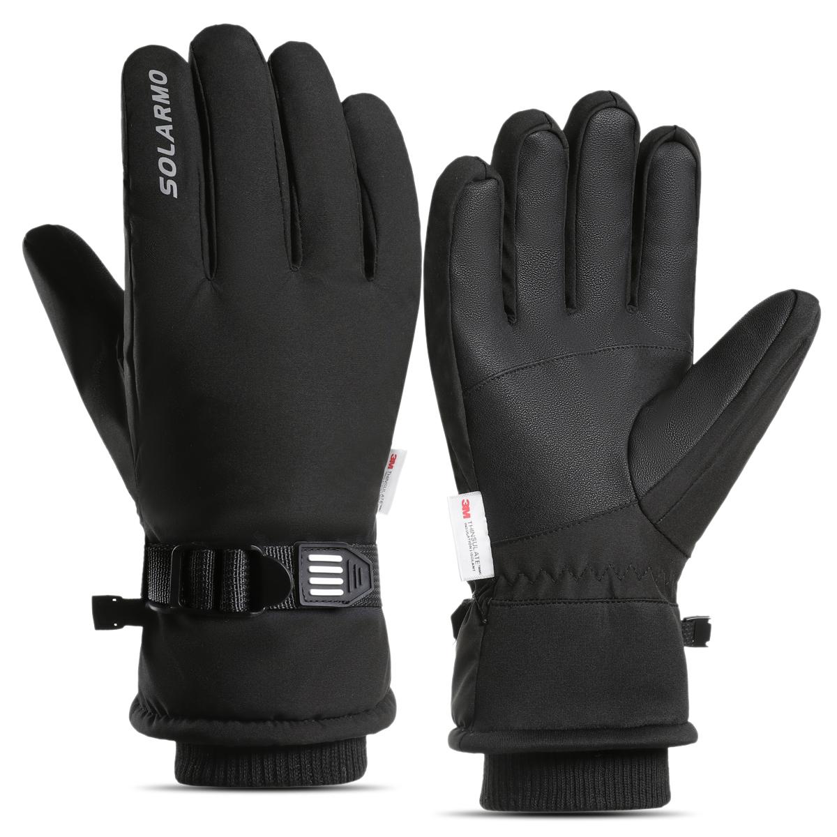 

Winter Motorcycle Gloves Thermal Fleece Lined Cycling Men s Women s Gloves Cold-proof Ski Outdoor Non Slip Touch Gloves Warmth M чёрный