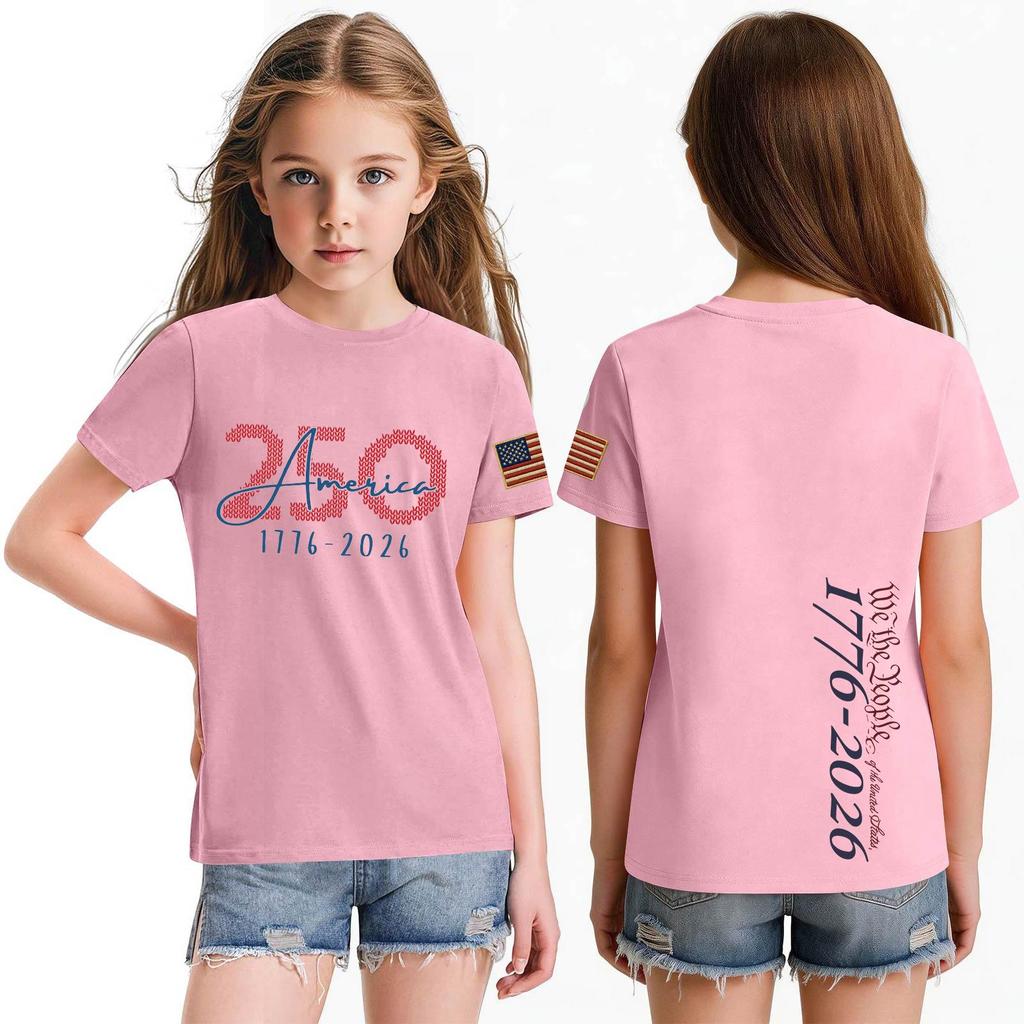 Fashionable Round Neck Short Sleeve Work Clothes Printed Tops For KID Summer Tops