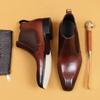 Chelsea Boots Men'S Short Boots Genuine Leather British Winter Pointed Business Dress Cowhide Boots