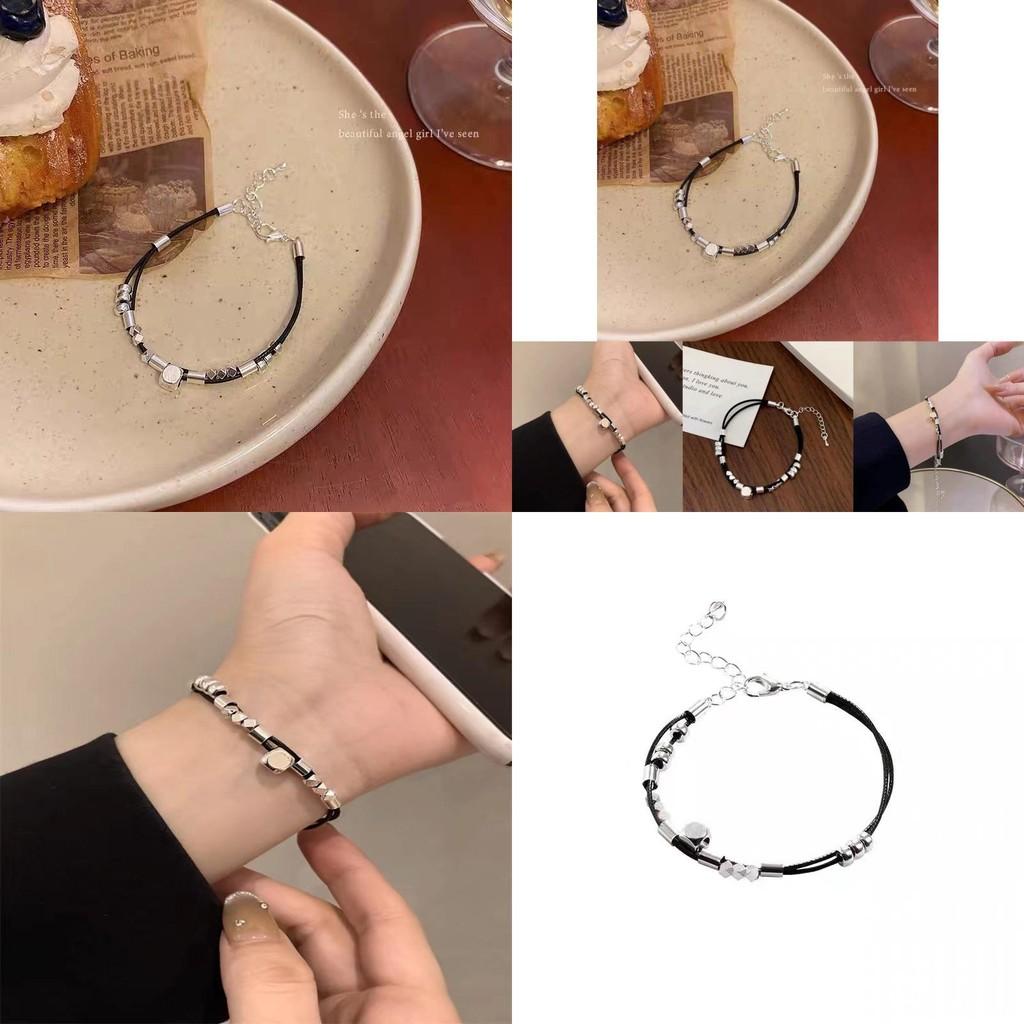 Trendy Alloy Geometric Silver Square Leather Bracelet For Summer 2024