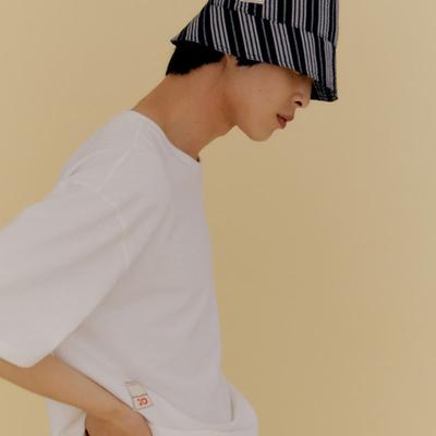 MOONSUN 20 Label Seersucker Bucket Hat / Black Stripe