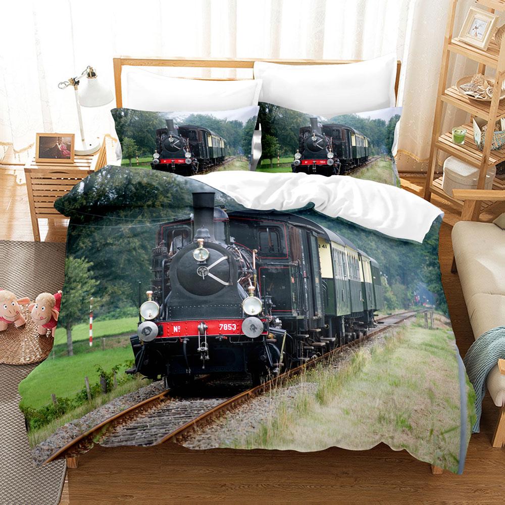 Train Bedding Set Single Twin Full Queen King Size Old Steam Engine Bed Set Aldult Kid Bedroom Duvetcover Sets 3D Pr New