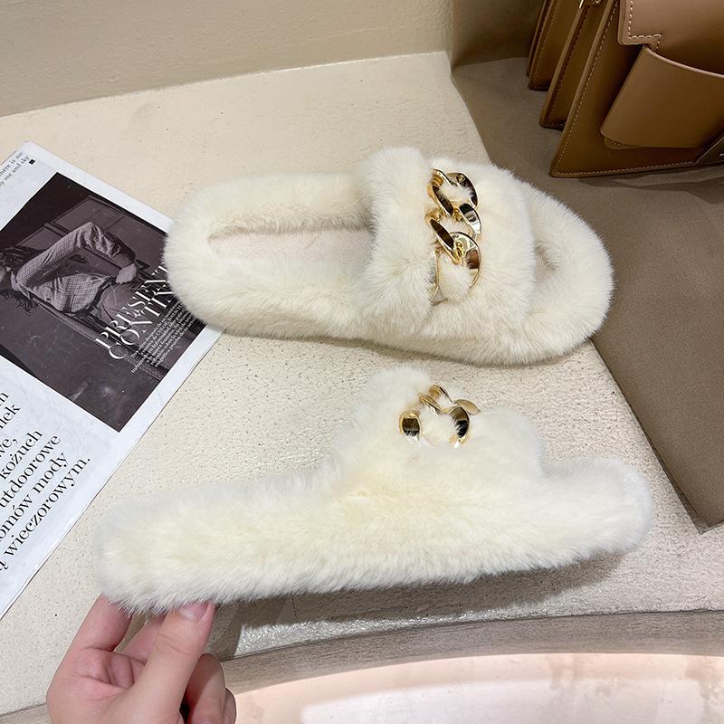 Height heel thick bottom fluffy slippers women wear autumn and winter cotton drag chain Internet celebrity popular plush slippers spring and summer