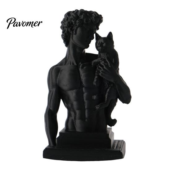 Stylish Living Room Decor 3D Printed David Statue with Cat, European Classic Art Sculpture Figurine Handcrafted Gift for Home Office Decor,