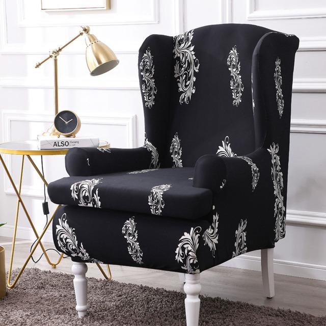 Sell -Nordic 2pc /Set Arm King Back Sofa Chair Cover Elastic Armchair Wingback Wing Dining Sofa Back Chair Cover Stretch Protector