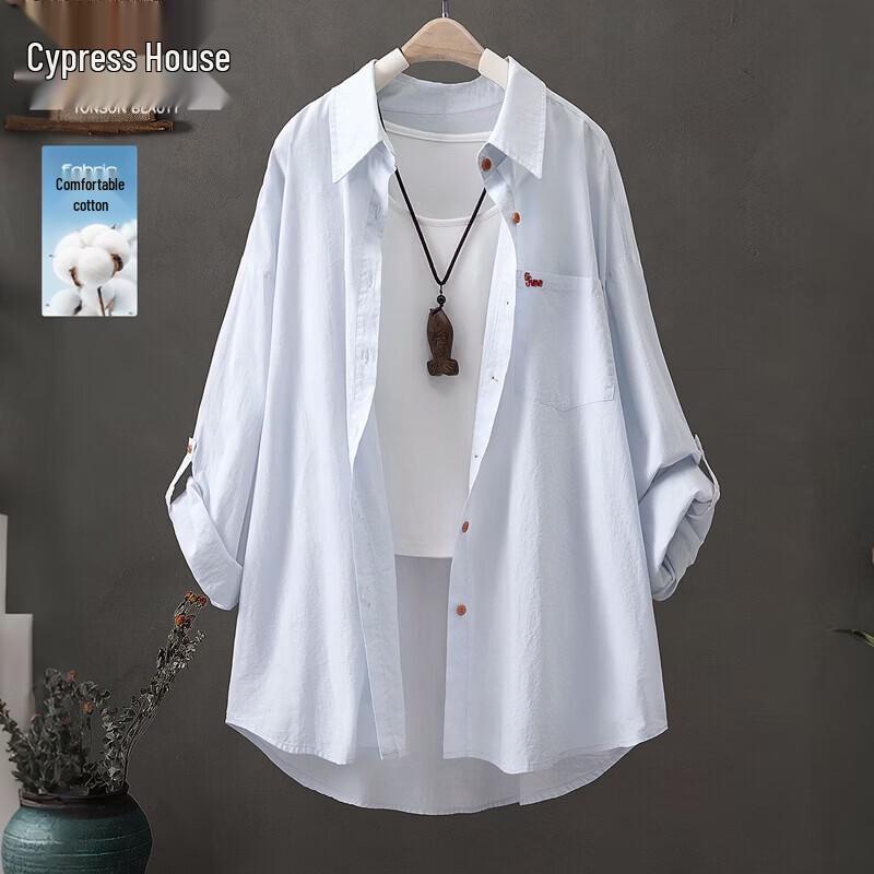 Women s Pure Cotton Loose Fit Long Sleeve Lapel Shirt L