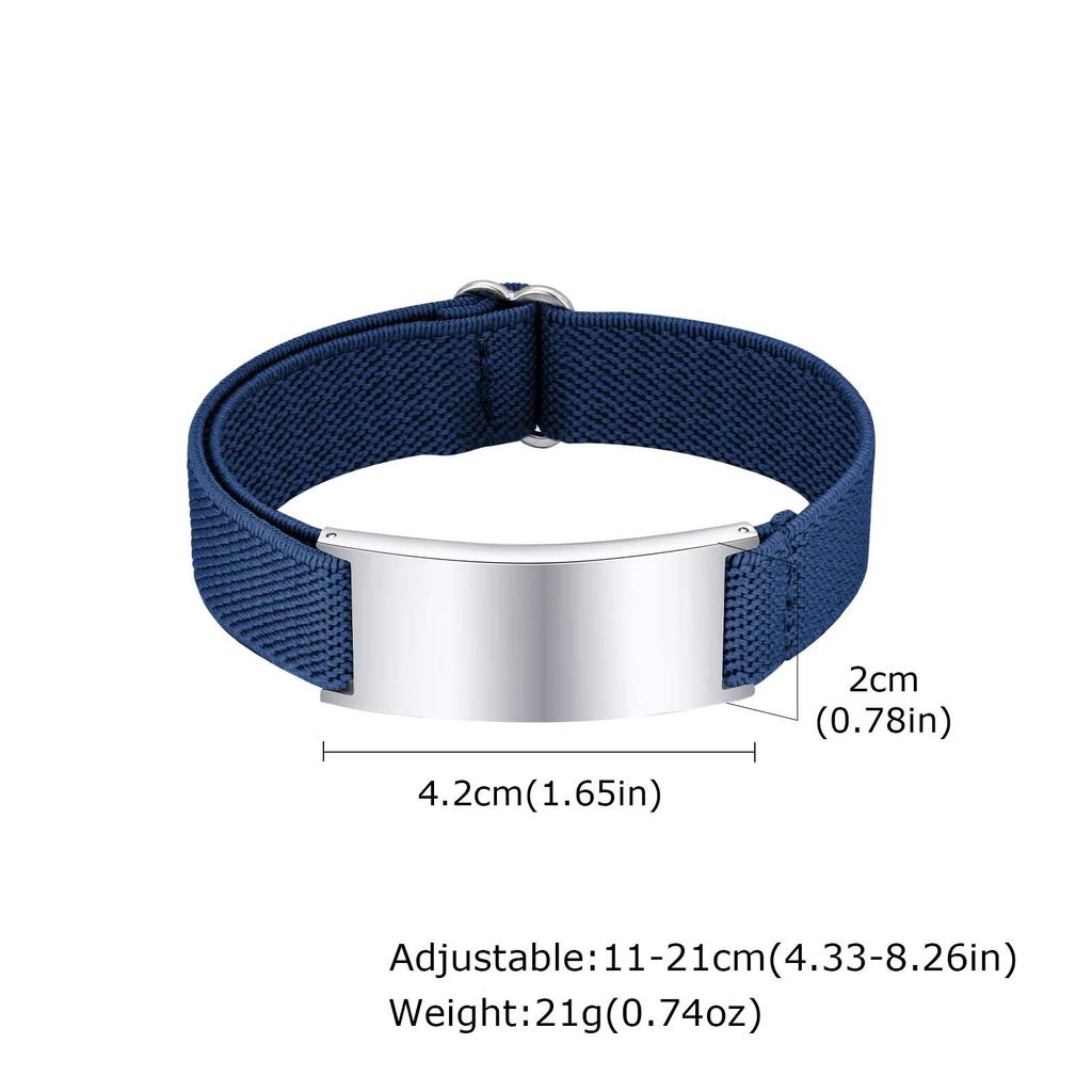 Vnox Free Engraved Curved Plate Bracelets Elastic Wristband for Men Women, Stainless Steel Adjustable Band, Personalized Jewelry