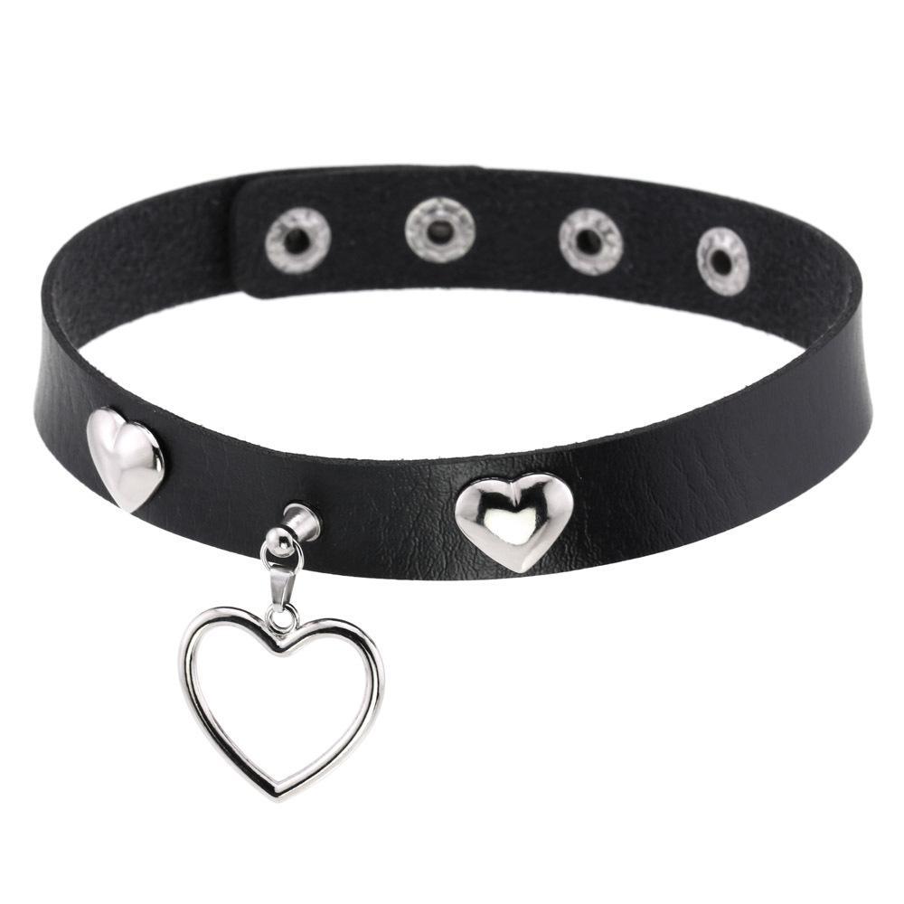 Punk Heart Rivet Choker, Heart Shape Rivet PU Leather Clavicle Neck Collar