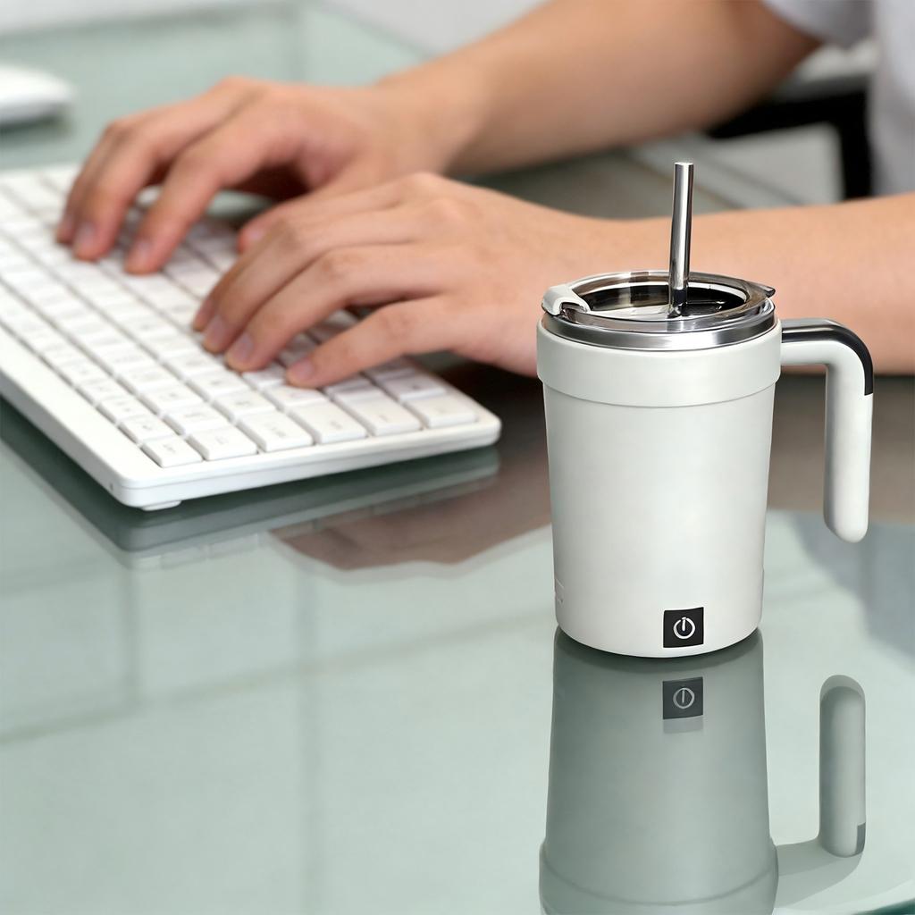 Automatic Stirring Mug with Magnetic Stirrer and Digital Temperature Display Stainless Steel Inner Cup for Hot Beverage Mixing and Heating