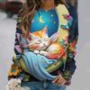 Flowers Cat  Long Sleeves Women Colorful Animal 3D Clothing  Tops O-Neck Cotton Clothes T-Shirt