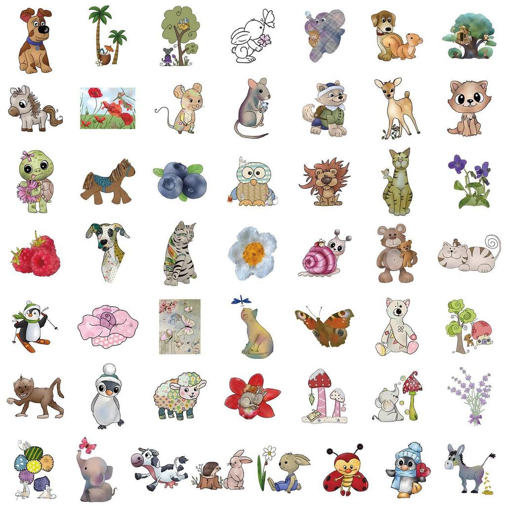 50PCS Cute Cartoon Animal Waterproof Stickers for Phones & Computers