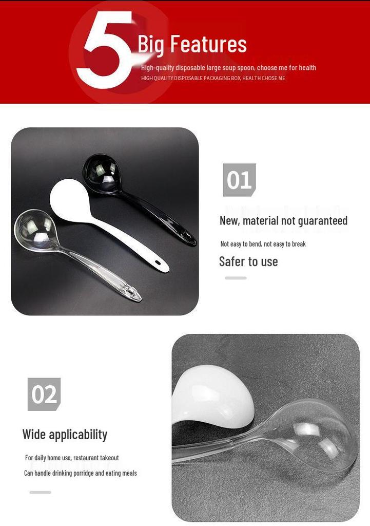 Thickened Long Handle Disposable Plastic Soup Spoon with Colander Design for Takeaway