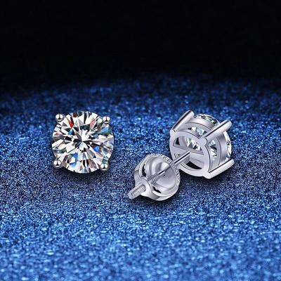 D Farbe 2 Karat Moissanit Ohrstecker für Damen Herren Schraubgewinde Ohrstecker 925er Massivsilber mit weiß vergoldetem Schmuck