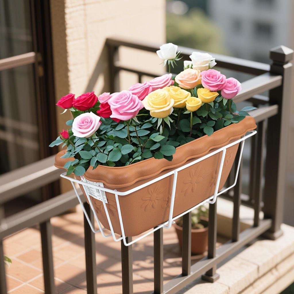 Balcony Railing Flowerpot with Tray And Rack for Outdoor