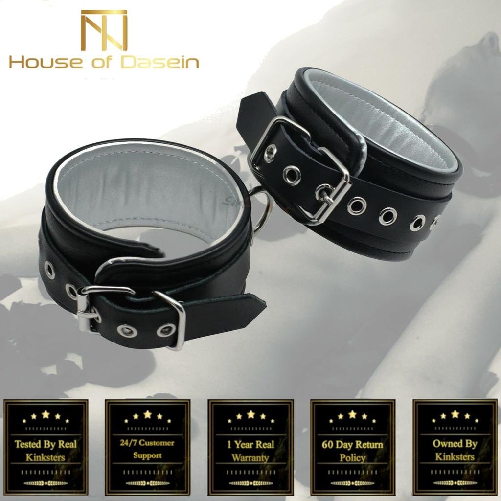 Black Silver Leather Wrist Handcuffs Restraints Cuffs & Shackles