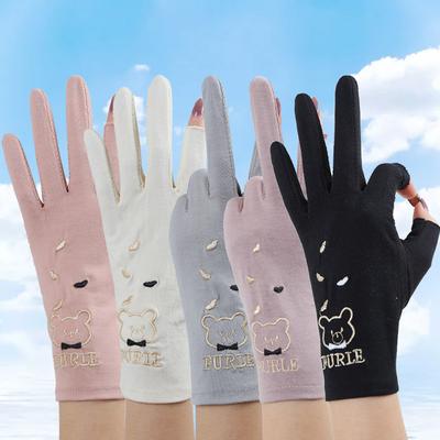 Fashion Cute Summer Bear Women Anti-UV Sunscreen Mittens Thin Gloves Drive Mitten Five Fingers Mitts