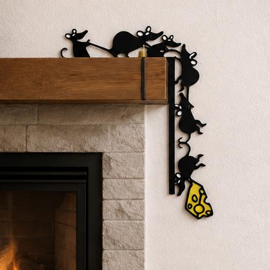 Unique Metal Craft Mouse Door Topper, Funny 6 Mice And Cheese Slice Frame Decor, Punch Free Decoration Cute Rats Wall Art Corner Sign for Living Room,