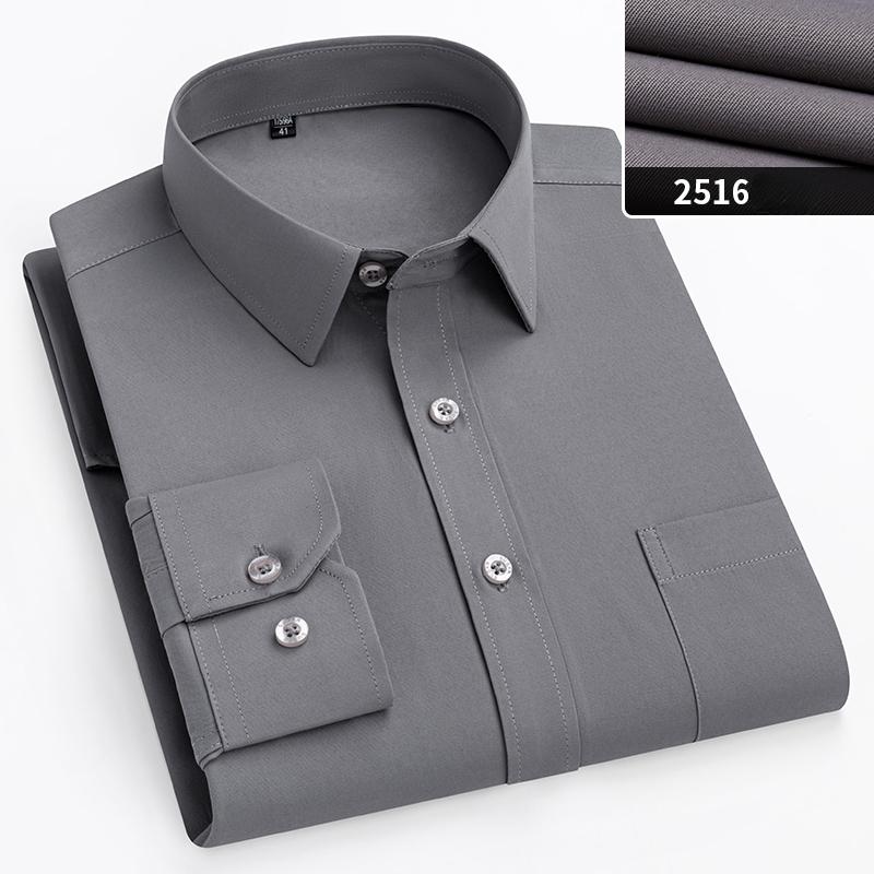 Double Collor Full Shirts for Men Plus Size Slim Fit Formal Plain Shirt Over Size Office Clothes Solid Long-sleeve Business Tops