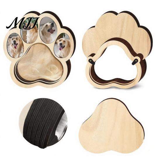 Pet Keepsake Memorial Frame Wooden Paw?Shaped Picture Frame, Photo with Fur Cat Remembrance Storage Compartment, Loss Tabletop Ornament for Dog Box