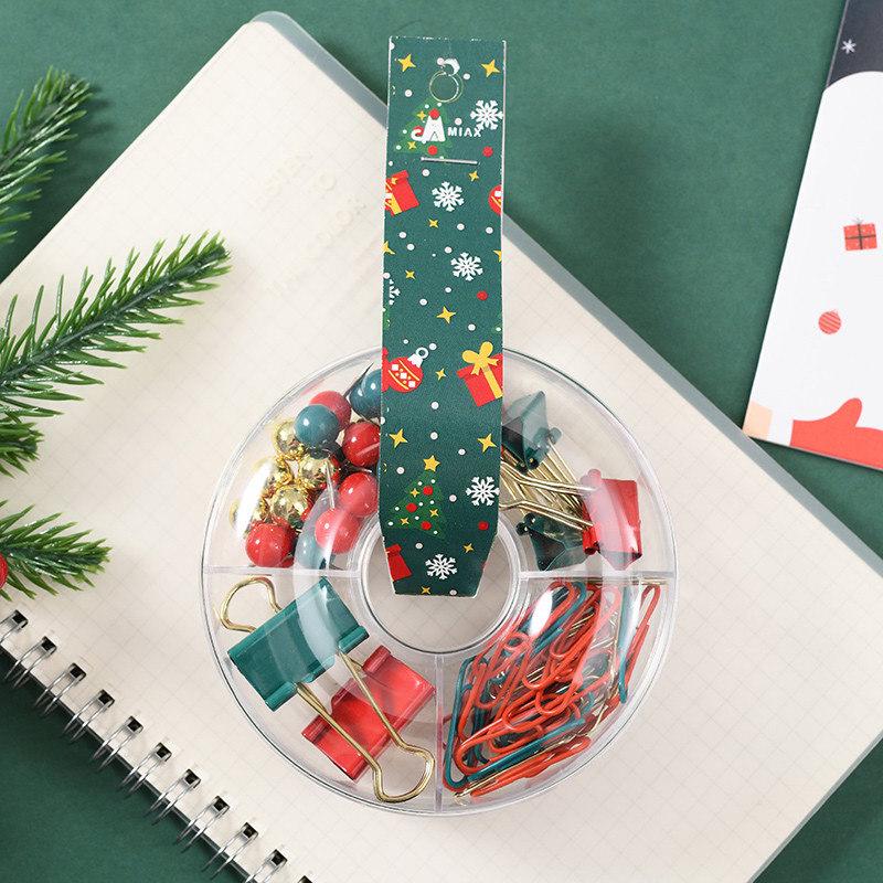 Conjunto Criativo de Escritório com Tema de Natal: Clipes de Papel Coloridos, Tachinhas, Clipes de Bilhete, Grampeador e Suprimentos para Encadernação