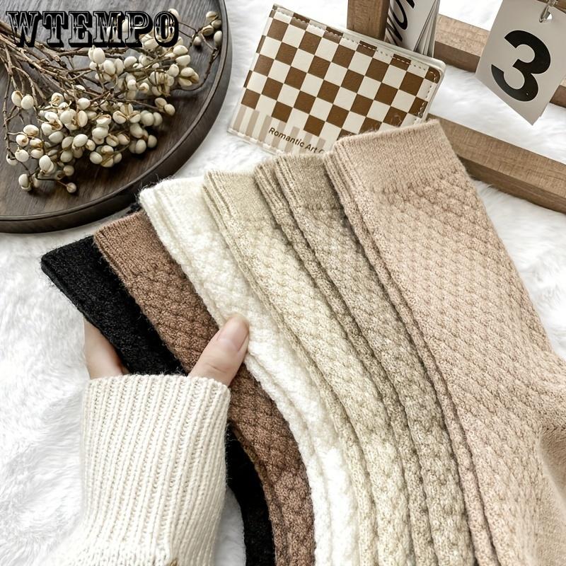 6pcs Elegant Women's Plush Socks - Cozy & Warm Mid-Calf Winter Fleece, Solid Color, Soft Polyester Blend