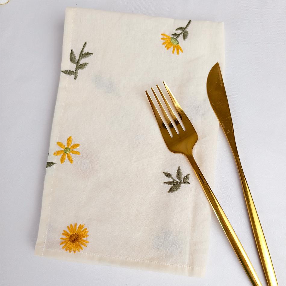 6 BUCĂȚI Șervețele de Masă din Bumbac cu Broderie 40x40cm Flori Pânză de Ceai Șervețele Moi, Perfecte pentru Mese de Familie Petrecere de Nuntă Festival brown