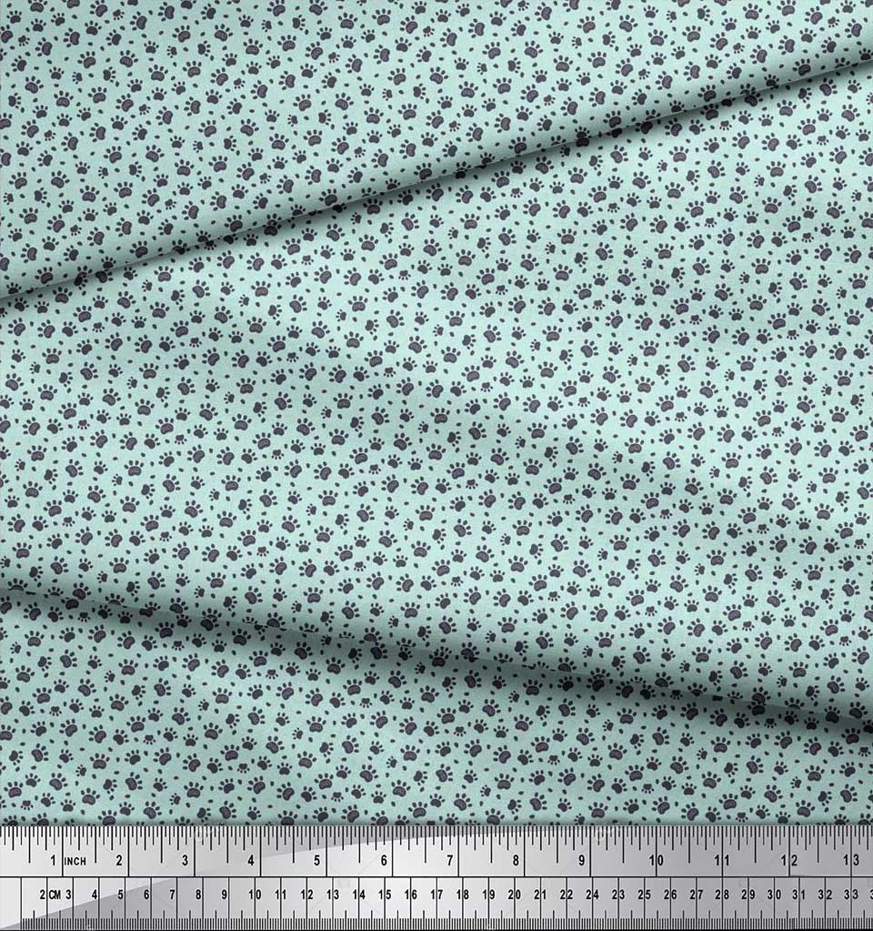 Soimoi Beige Poly Crepe Fabric Dogs & Paw Dog Printed Fabric 1 Metre 42 Inch