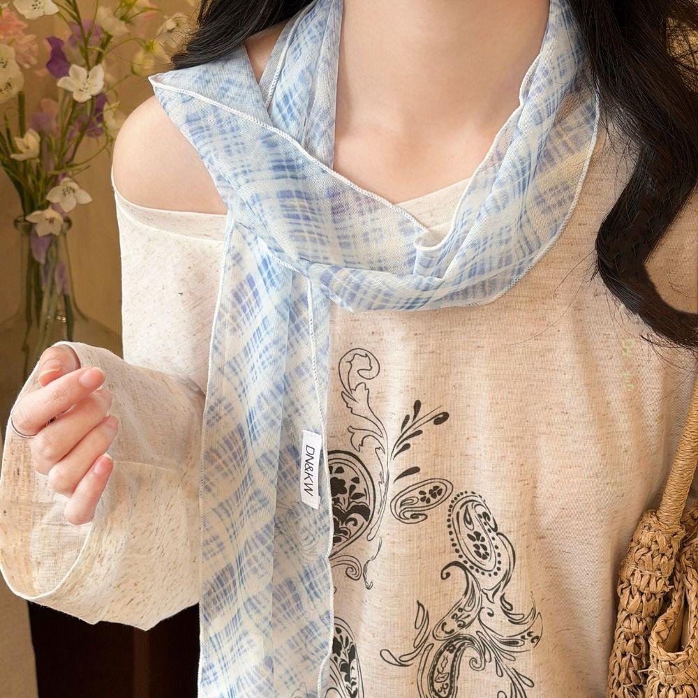 Cravat Flower Scarf Bow Ties Long Ribbon Scarves Plaid Pattern Long Silk Scarf  Scarf Accessories