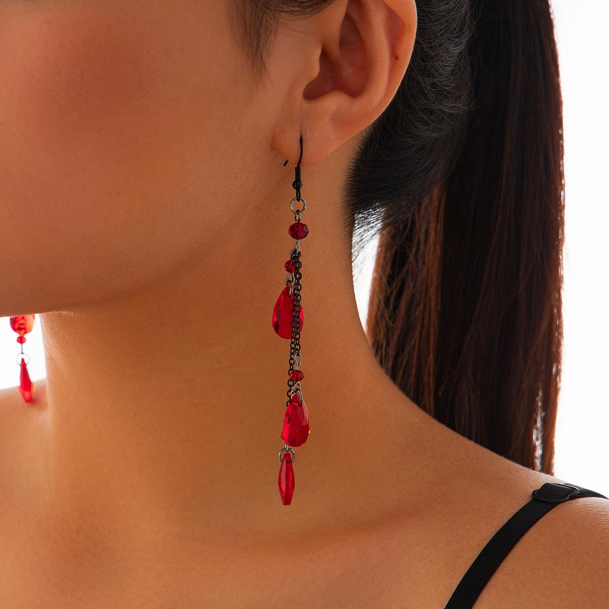 

Ingemark Trendy Long Tassel Droplet Imitation Crystal Pendent Earrings Women Elegant Black Chain Piercing Drop Earrings Jewelry