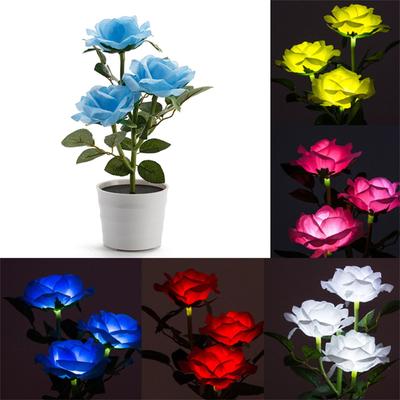 Solar Powered LED Artificial Rose Flower Pot with Realistic Leaves and Stems Outdoor Decorative Garden Light for Patio Yard Pathway