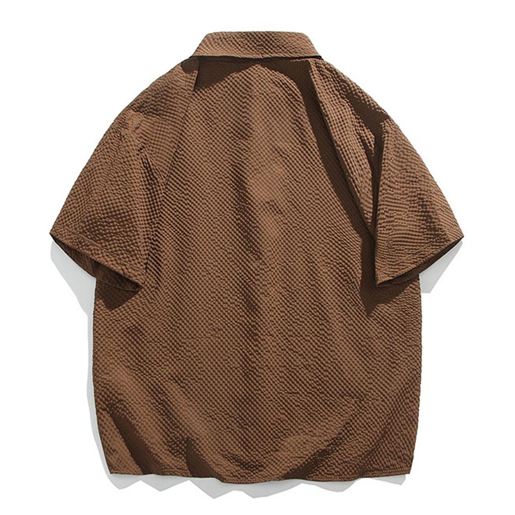 Men's Summer Pleated Seersucker Short-sleeved Shirt Light Shirt Cardigan Shirt
