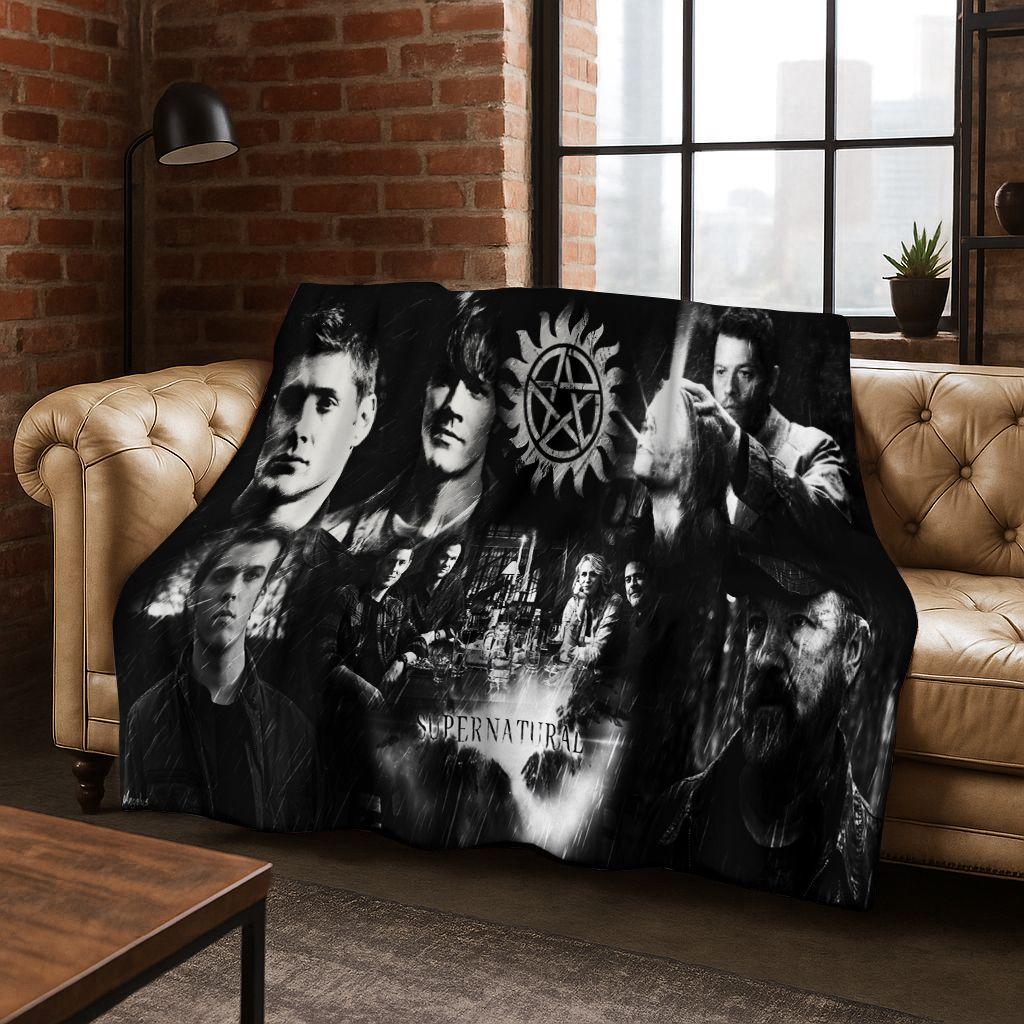 

SPN Supernatural Dean Sam Winchester Castiel Flannel Blanket,Cozy Soft Throw Blanket for Home Bedroom Bed Sofa Cover Kids Gift 75x90cm