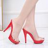 G4 Candy Colors Brautschuhe Damen Plateau-Sandalen Sommer PVC-Schlappen Wasserdicht 13cm Nachtclub Sexy High-Heel Hausschuhe Damen