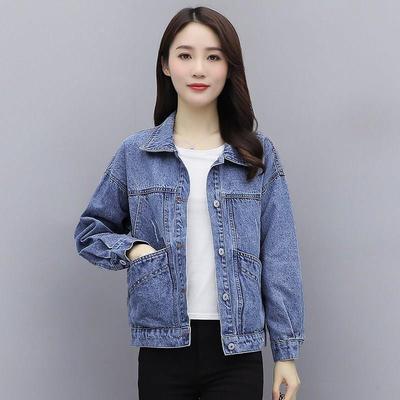 Women's Long Sleeve Loose Fit Short Denim Jacket - Korean Style for Spring/Autumn 2025
