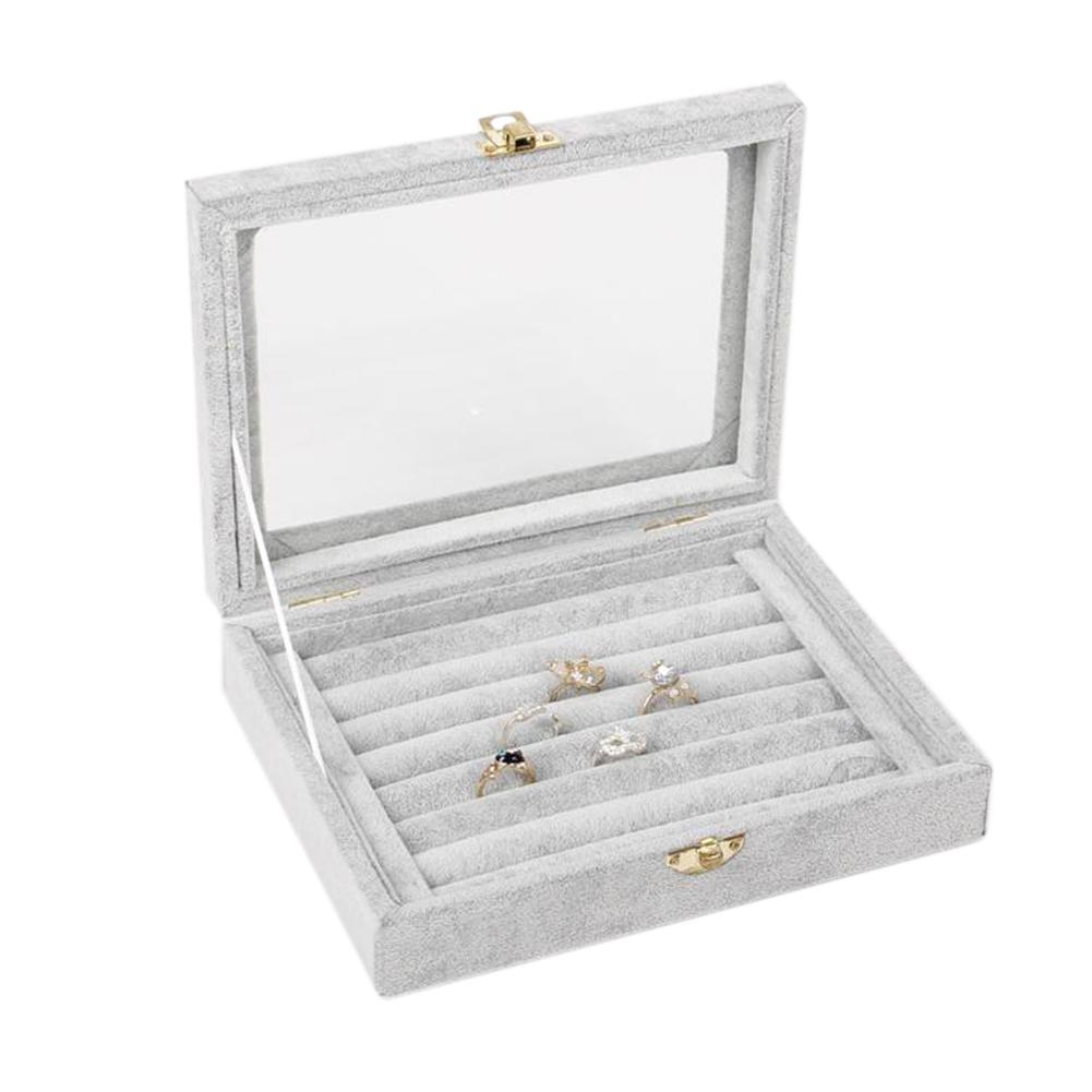 Velvet Wood Ring Pendant Earrings Jewelry Display Organizer Box Tray Holder Earring Storage Case