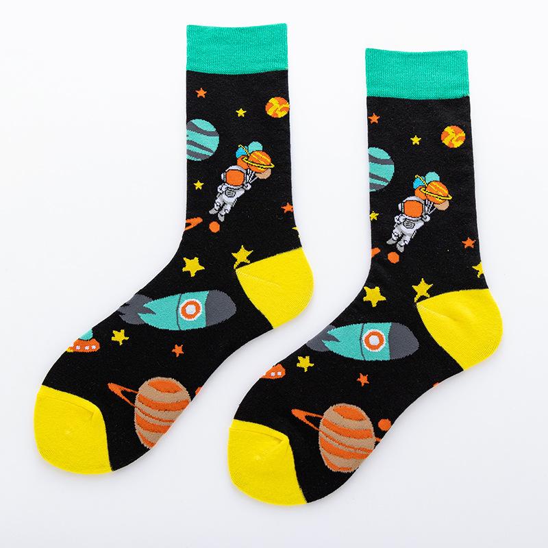 Autumn and winter new trendy women's cartoon space crowd brand socks men's European and American personalized trendy socks