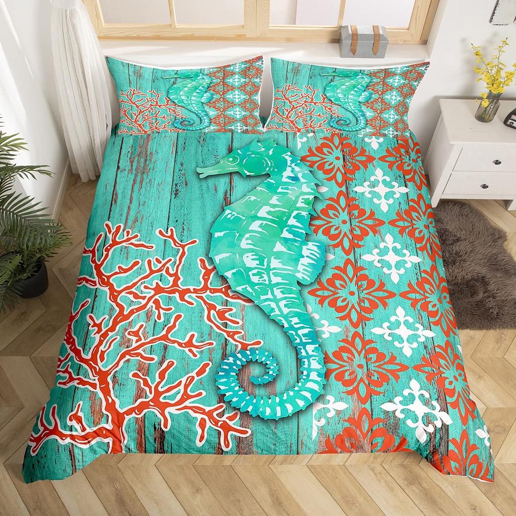 Seepferdchen Bettwäsche-Set für Kinder Jungen Teenager Mechanischer Seepferdchen Druck Bettbezug Tier Bettdeckenbezug Meeresleben Ozean Steppdeckenbezug