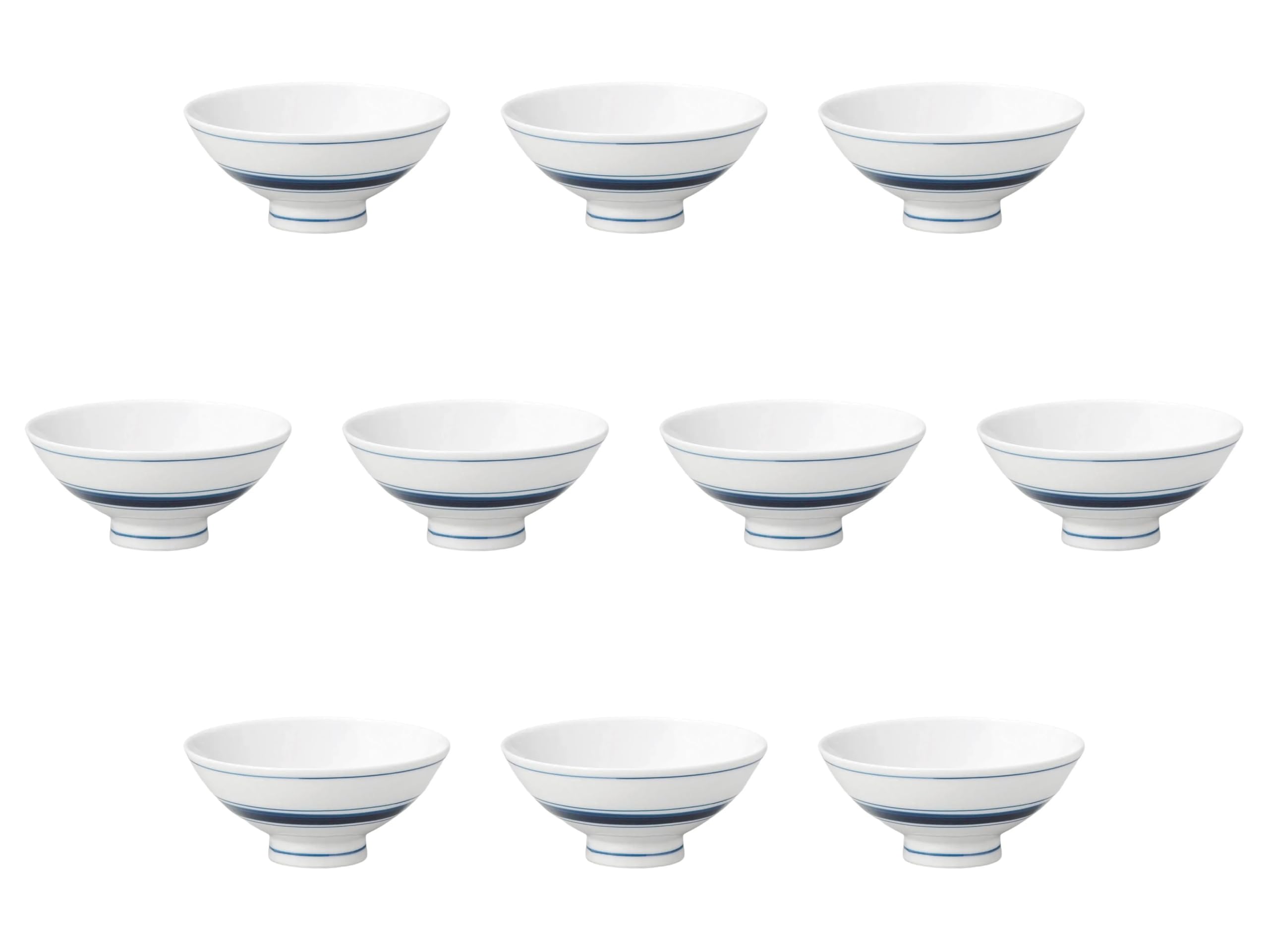 

Набор из 10 Средних Плоских Мисок в Одну Линию x Рисовая Усиленная Setomonohonpo [11,7 5,5 см], Фарфор,