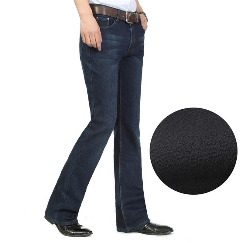 Men's Winter Plus Velvet Big Flared Jeans Boot Cut Leg Flared Loose Fit High Waist Male Designer Classic Denim Jeans