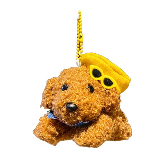 Dockhänge Flera Hundraser Mjuk Textur Plysch Nyckelring med Hatt Solglasögon Denim Bärbar Hängande