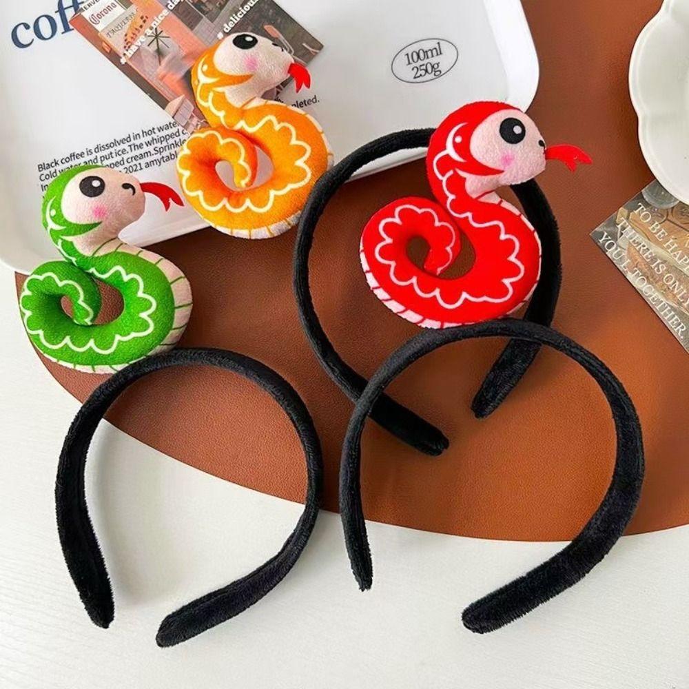 

Plushy Snake Headband Chinese Zodiac Chinese New Year Hairband Creative Hair Styling Accessory 1 Snake Orange