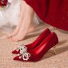 Fashion Wedding Shoes Bride Shoes Women New Pearl Thick Heel Shallow Mouth Pointed Xiuhe Main Wedding Dress Not Tired Foot Single Shoes