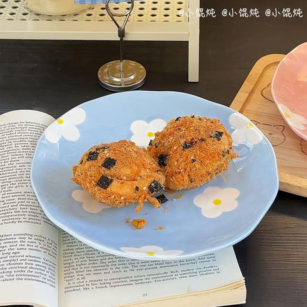 Japanese Vintage Hand Painted Dots Daisy Pottery Deep Plates Creative Moon Star Steak Flat Plate Handmade Salad Dinner Dishes