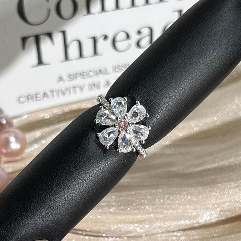 Colorful Zircon Flowers Exquisite Binning Flowers Small Building Sweet Opening Ring Women's Hot Sale High-end Light Luxury Versatile Ring