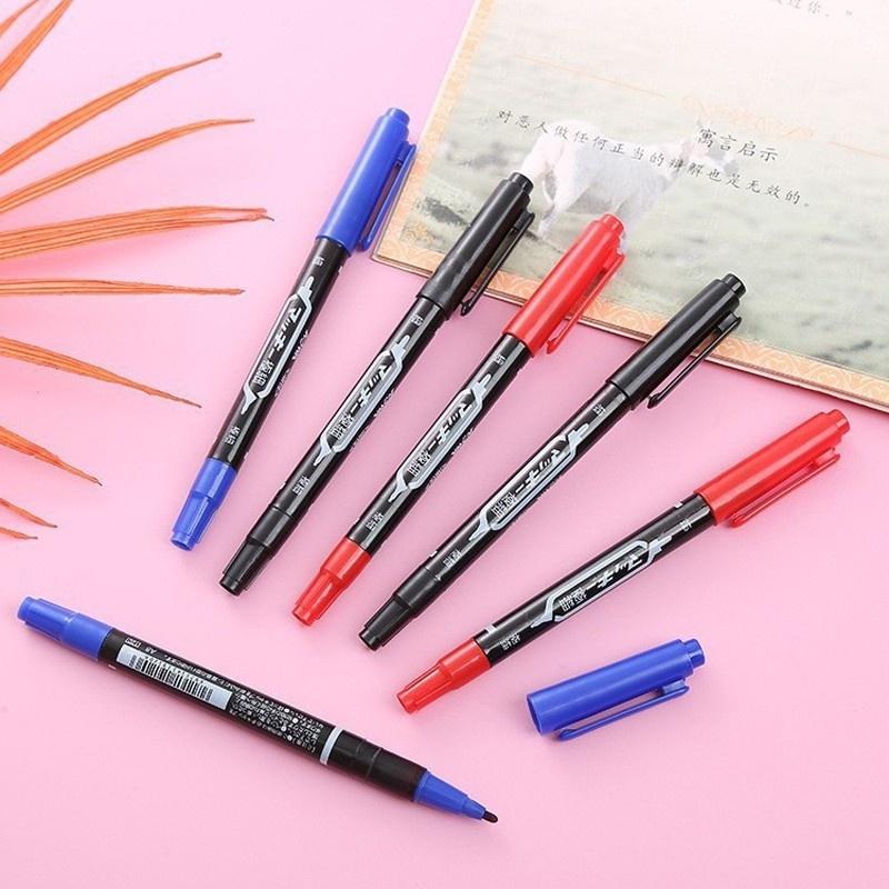 10 Pcs Double Tip Permanent Marker Pen Fine Point Waterproof Ink 3 Colors Black/Red/Blue For Marking Graffiti School Stationery
