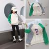 Girls Striped Block Sweatshirt Casual Loose Cartoon Top For Spring Autumn Middle Big Kids Fashion Long Sleeve Shirt
