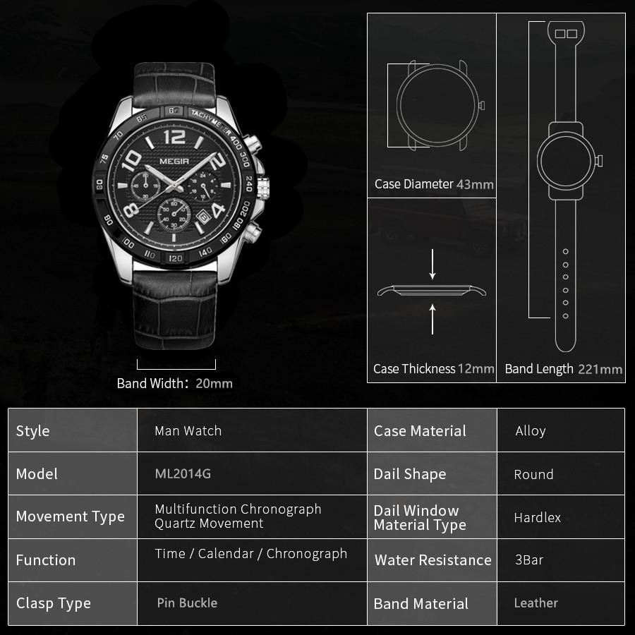 MEGIR Men Watch Brand Luxury Quartz Watches Waterproof Calendar Sport Wristwatch Leather Man Clock Chronograph Reloj Hombre 2014